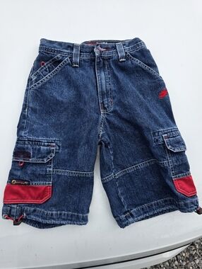 Y2K Kids Denim Cargo Skort with Red Trim